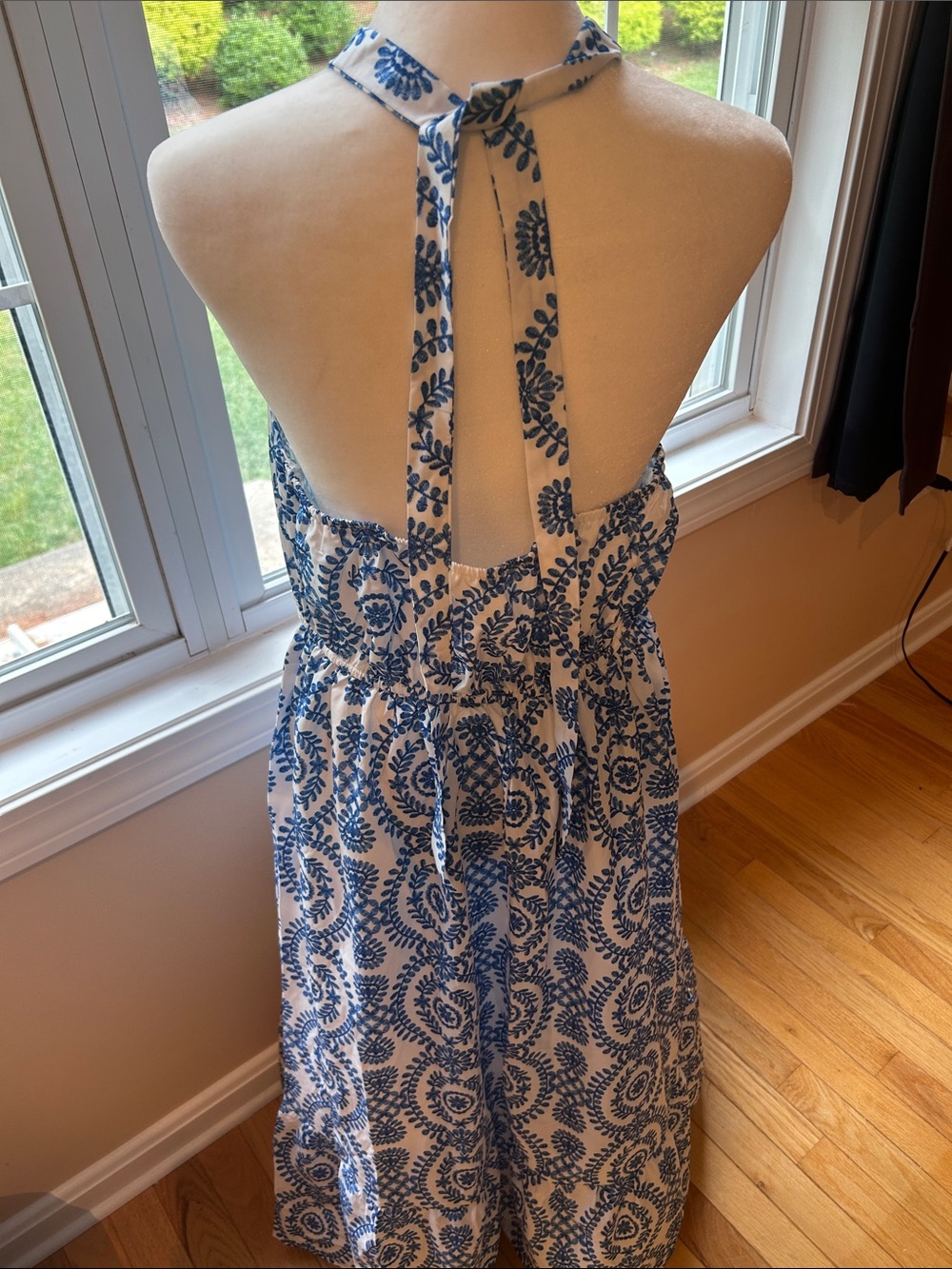 Cupshe White Halter Maxi Dress with Blue Medallion Print - Picture 2 of 4
